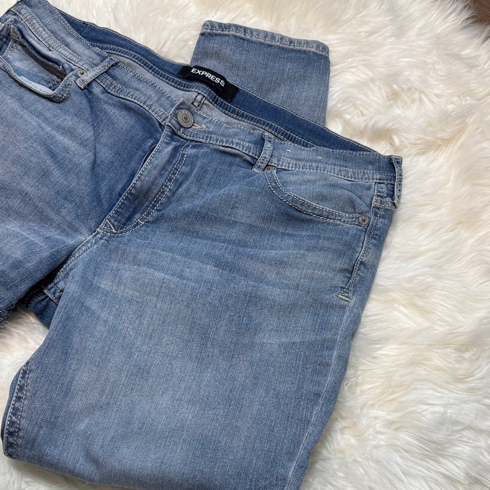 Express Light Blue Straight Leg Jeans - Picture 2 of 6